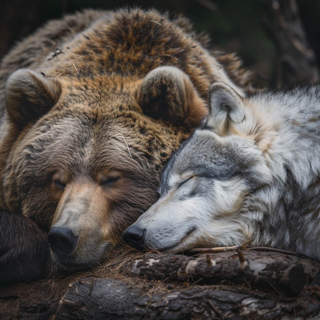 bear wolf sleeping
