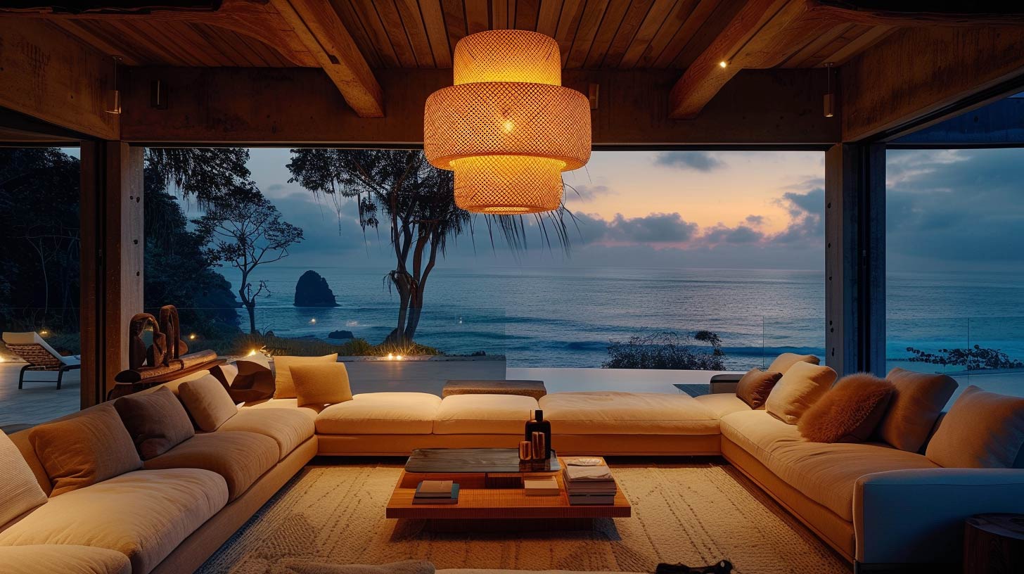 amber light beach night time lounge room