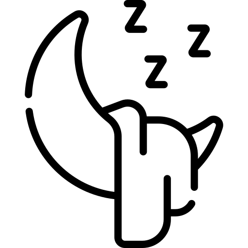 Black outline of a moon with 'Z' symbols above on a white background