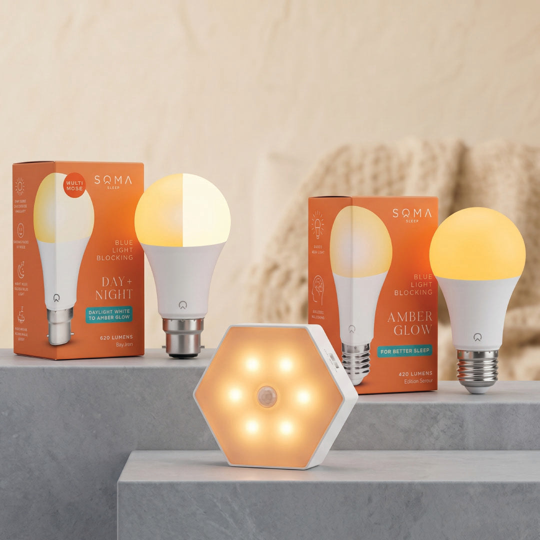 light bulbs, motion activated light on cement blocks.
