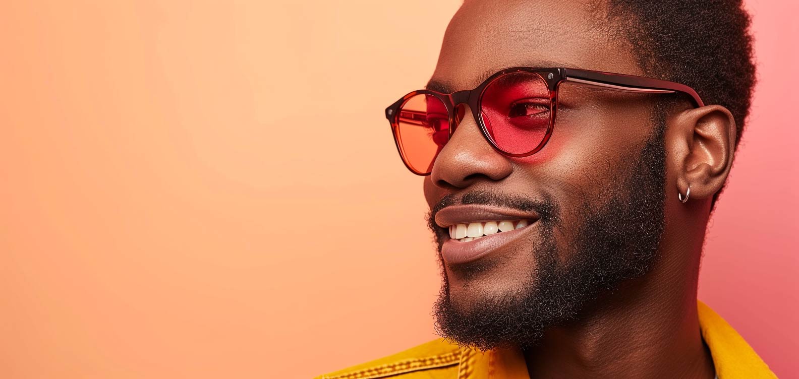 man in blue light blocking glasses red lens for better sleep