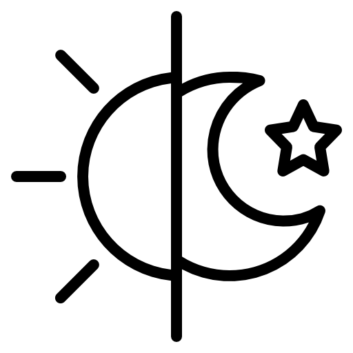 Black icon of a sun, moon, and star on a white background