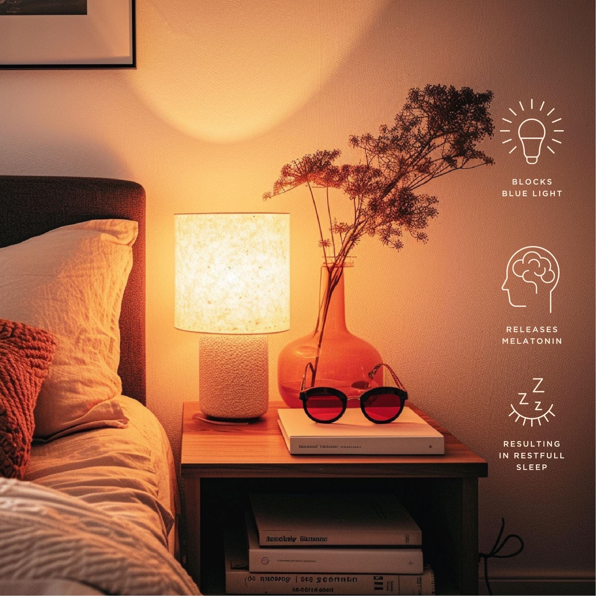 Amber Deside table, sleep better, release melatonin, block blue light