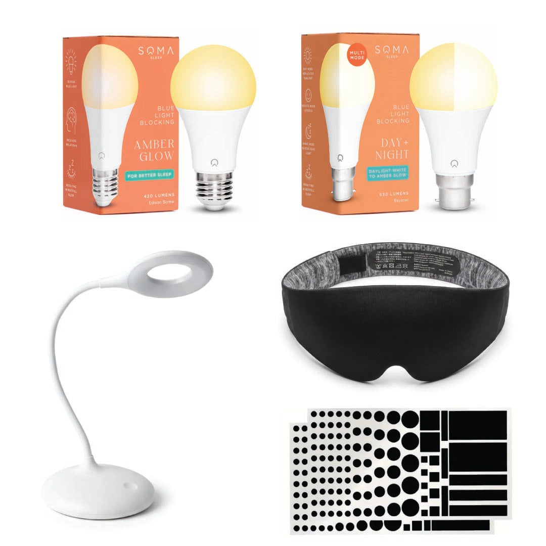 Sleep, mask, night, light, blackout stickers, two light bulbs on a white background.